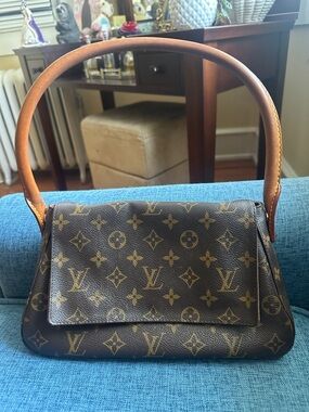 Louis Vuitton Monogram Canvas Mini Looping Bag with Natural Leather Handle